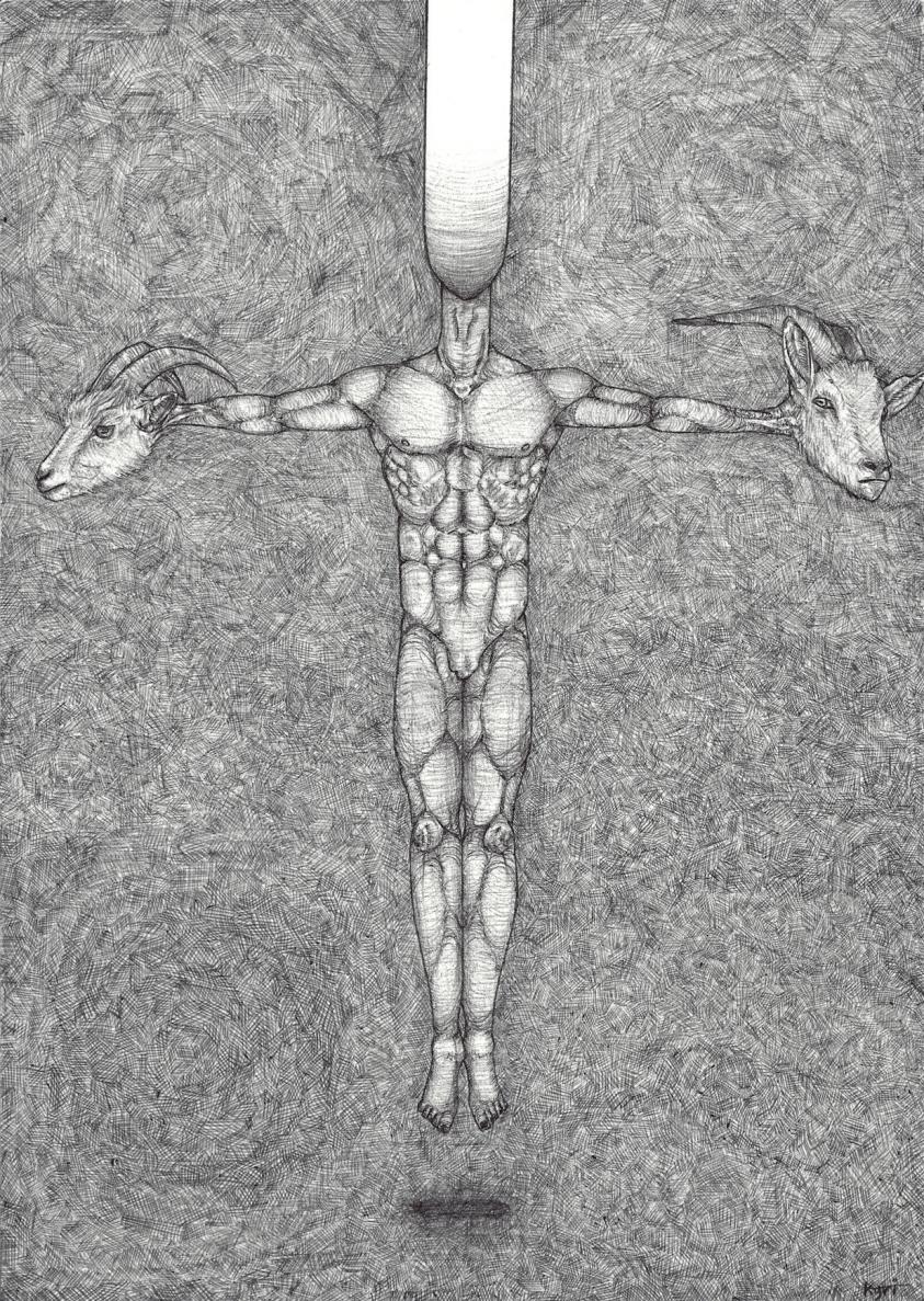 human with two goat heads