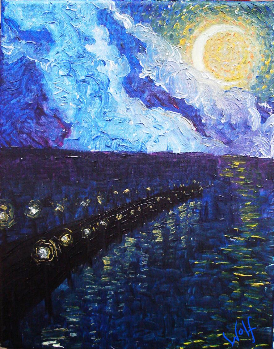 Night Over the Ocean with Dock