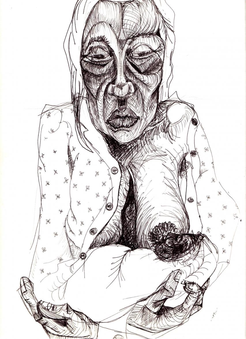 Old gipsy woman with a baby
